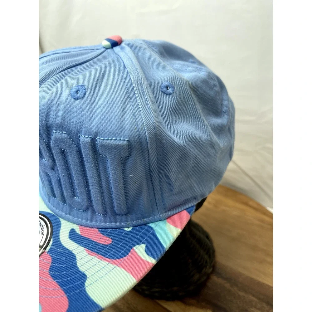 Detroit‎ Style Hat Cap puffy spell out Snapback Blue Paint Spill Pink Blue